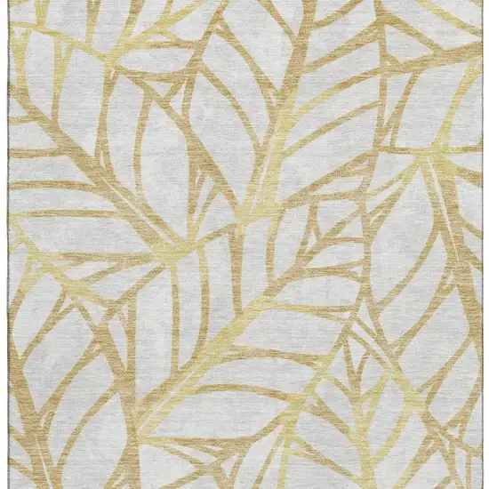 Gold And Beige Floral Washable Area Rug With UV Protection Photo 4