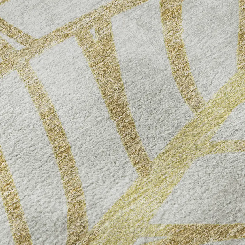 Gold And Beige Floral Washable Area Rug With UV Protection Photo 9