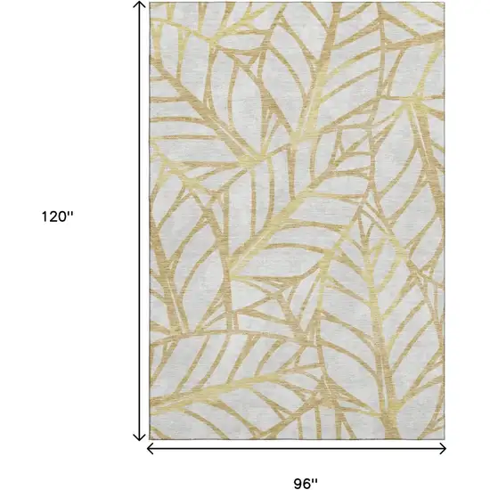 Gold And Beige Floral Washable Area Rug With UV Protection Photo 3
