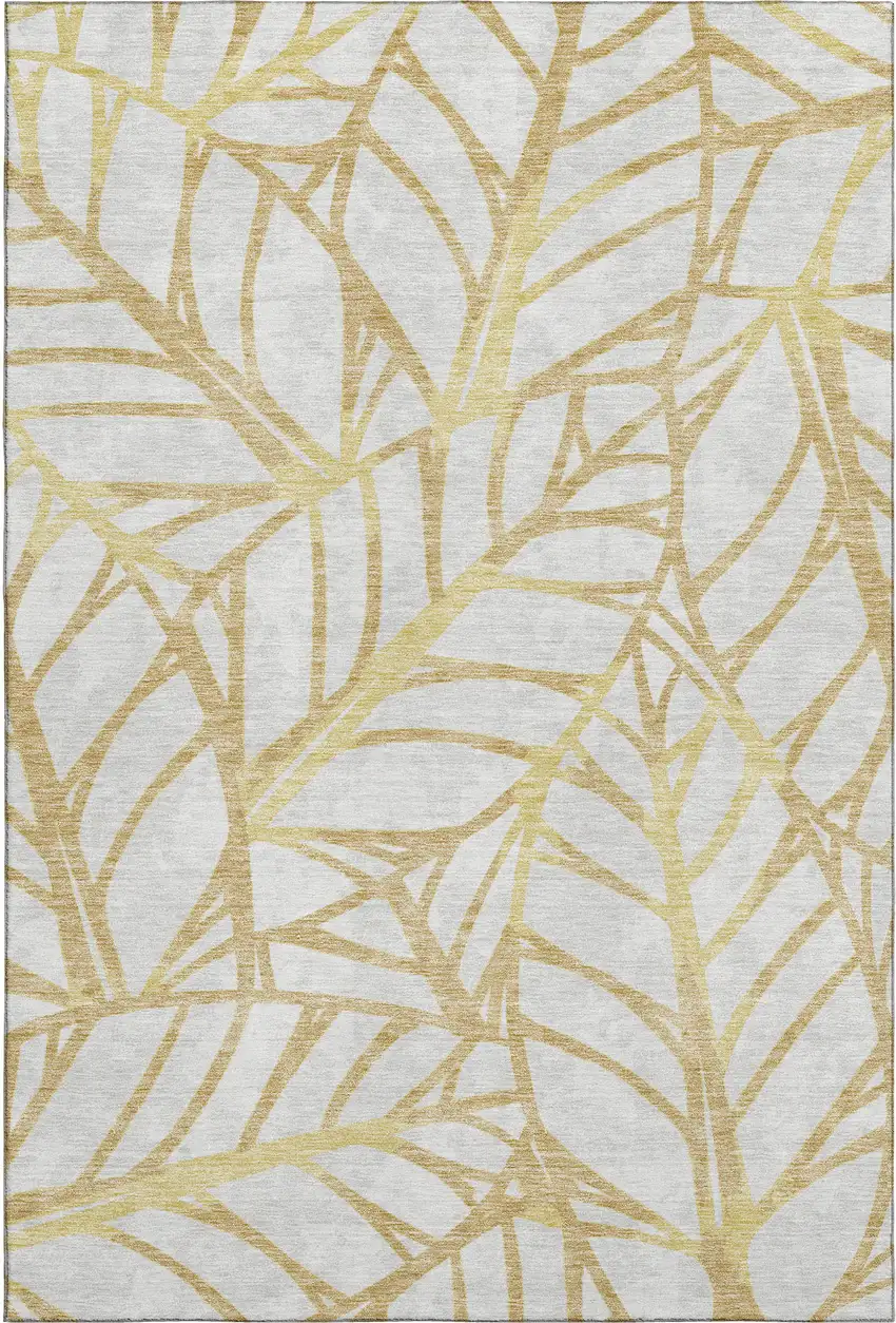 Gold And Beige Floral Washable Area Rug With UV Protection Photo 1