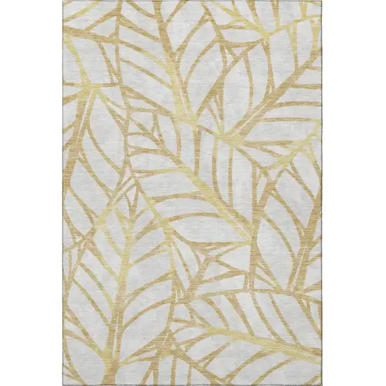 Gold And Beige Floral Washable Area Rug With UV Protection Photo 4