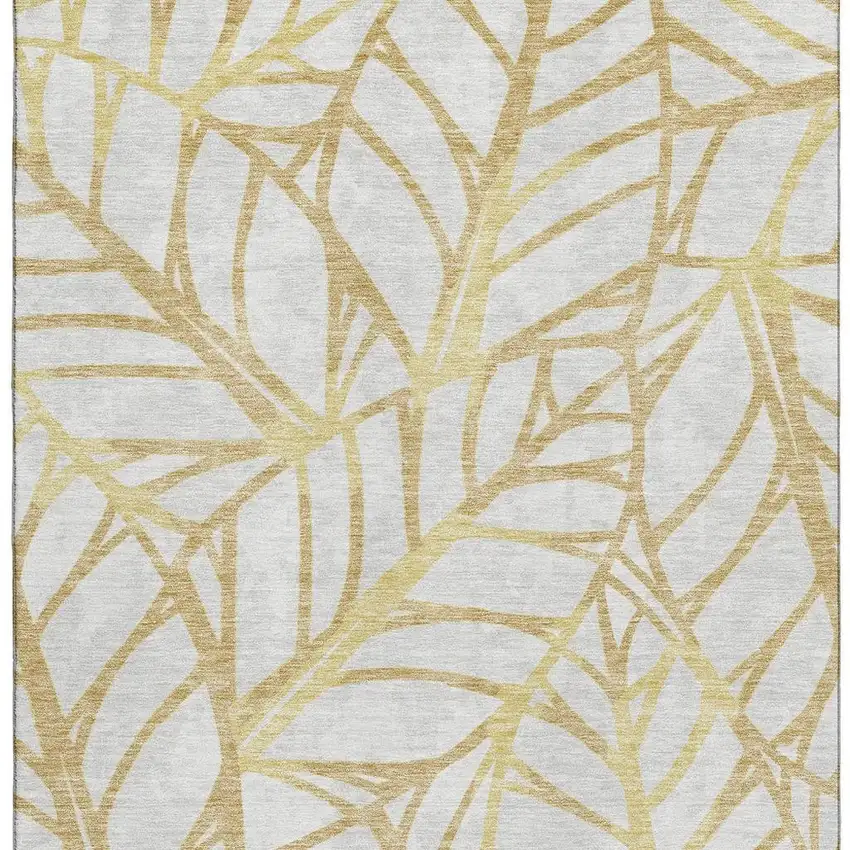 Gold And Beige Floral Washable Area Rug With UV Protection Photo 3