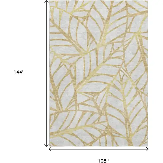 Gold And Beige Floral Washable Area Rug With UV Protection Photo 3
