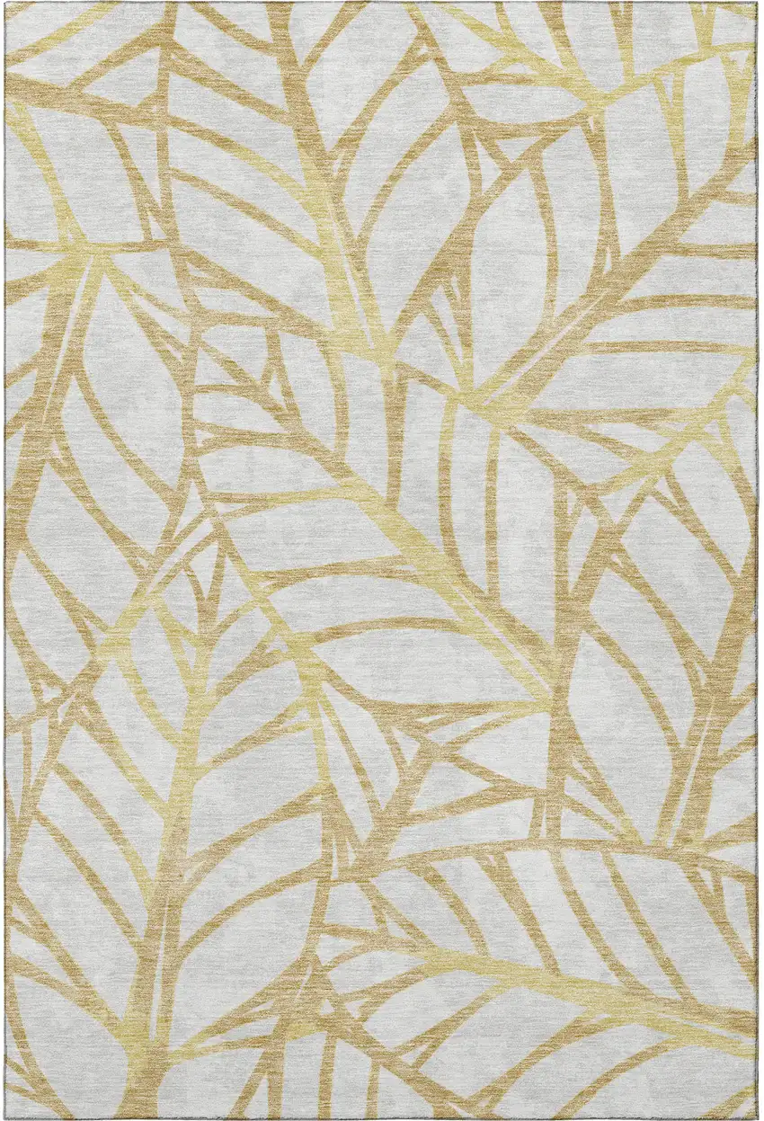 Gold And Beige Floral Washable Area Rug With UV Protection Photo 3