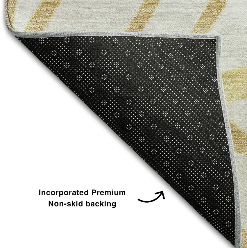 Gold And Beige Floral Washable Area Rug With UV Protection Photo 6