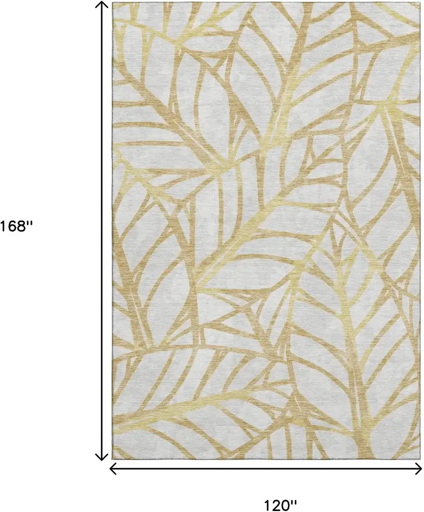 Gold And Beige Floral Washable Area Rug With UV Protection Photo 3