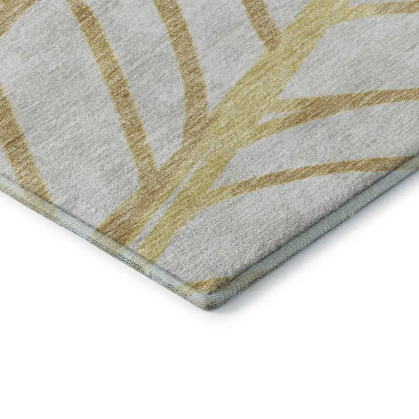 Gold And Beige Floral Washable Area Rug With UV Protection Photo 7