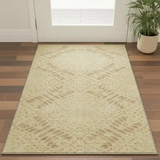 Gold And Beige Floral Washable Area Rug With UV Protection Photo 2