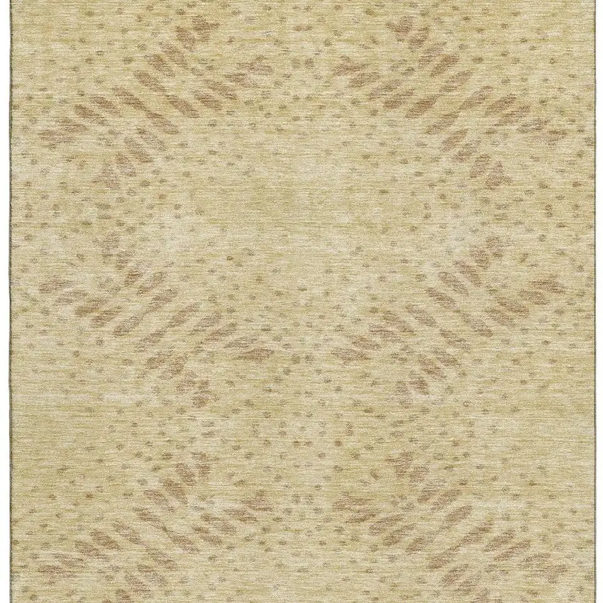 Gold And Beige Floral Washable Area Rug With UV Protection Photo 3