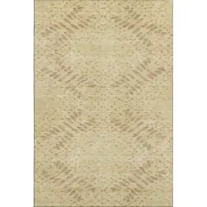 Photo of Gold And Beige Floral Washable Area Rug With UV Protection