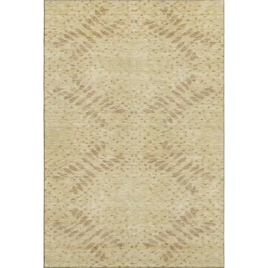 Gold And Beige Floral Washable Area Rug With UV Protection Photo 1