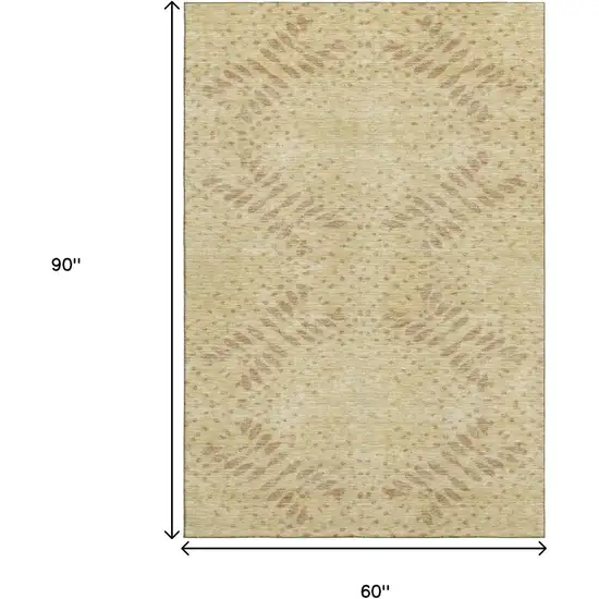 Gold And Beige Floral Washable Area Rug With UV Protection Photo 3