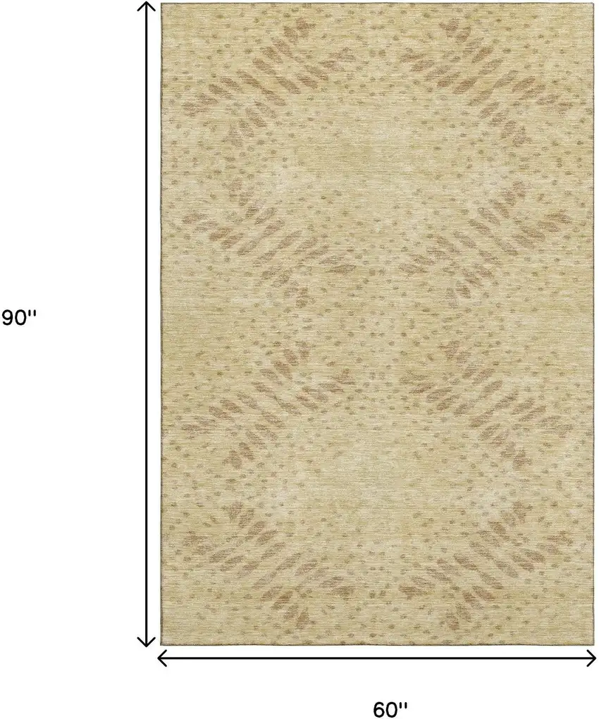 Gold And Beige Floral Washable Area Rug With UV Protection Photo 3
