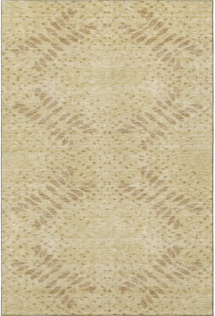 Gold And Beige Floral Washable Area Rug With UV Protection Photo 4