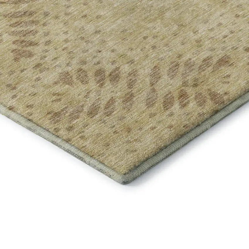 Gold And Beige Floral Washable Area Rug With UV Protection Photo 8