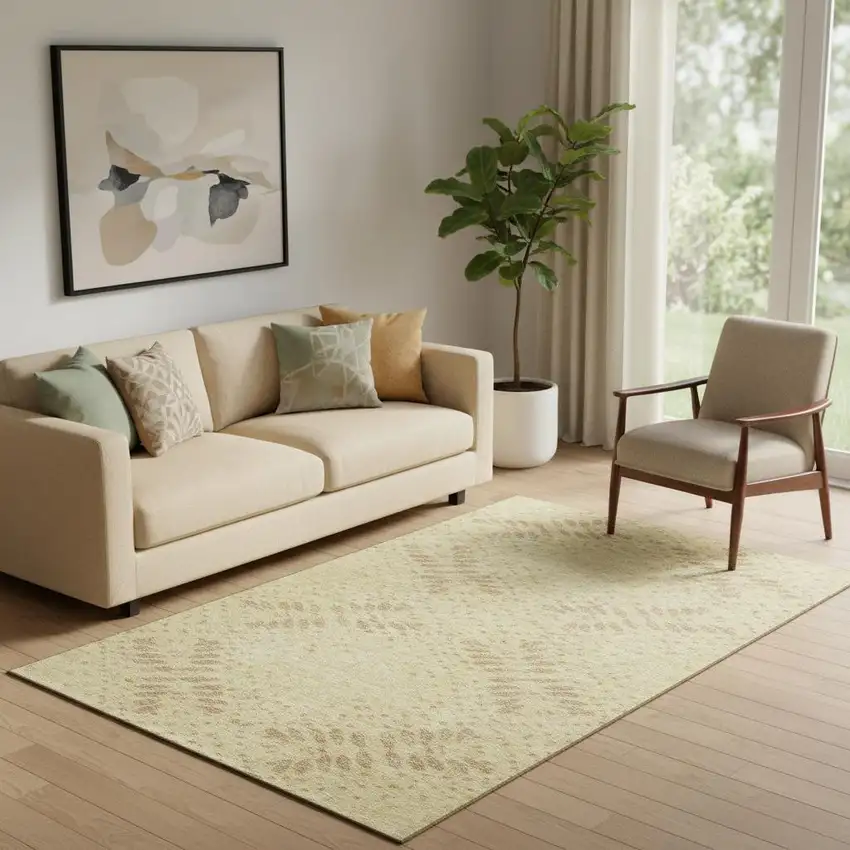 Gold And Beige Floral Washable Area Rug With UV Protection Photo 1