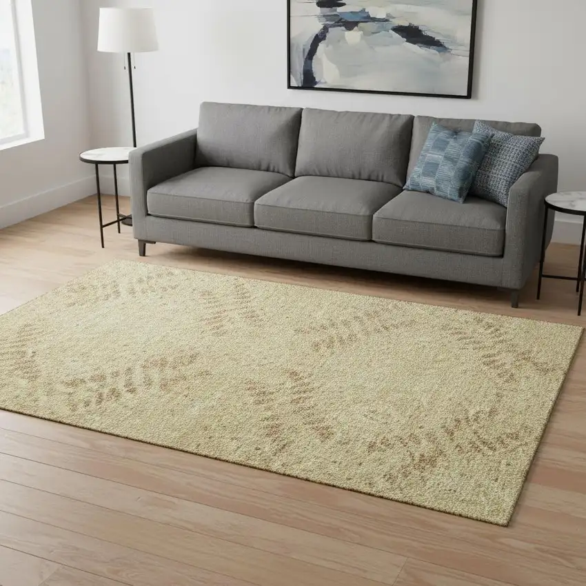 Gold And Beige Floral Washable Area Rug With UV Protection Photo 2