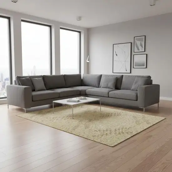 Gold And Beige Floral Washable Area Rug With UV Protection Photo 2