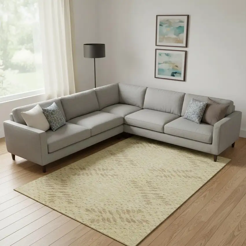 Gold And Beige Floral Washable Area Rug With UV Protection Photo 1