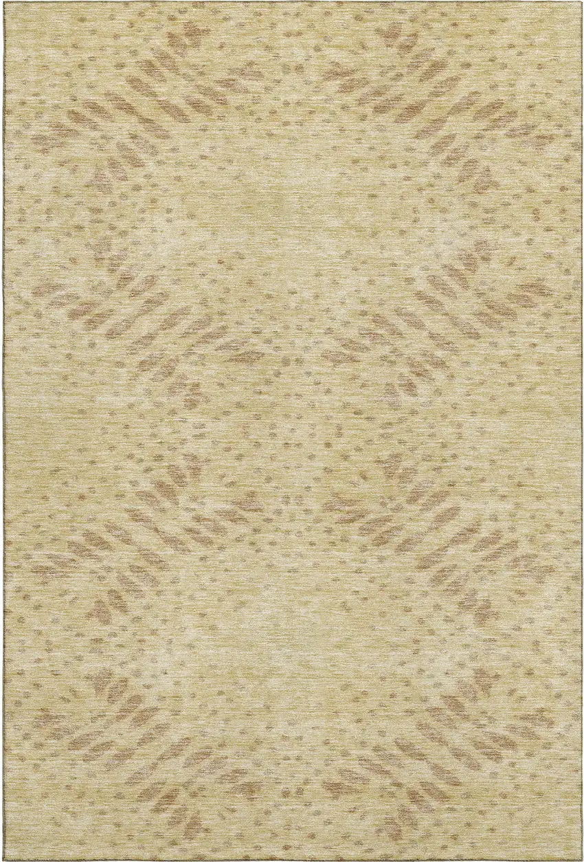Gold And Beige Floral Washable Area Rug With UV Protection Photo 1