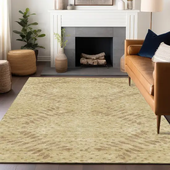 Gold And Beige Floral Washable Area Rug With UV Protection Photo 6