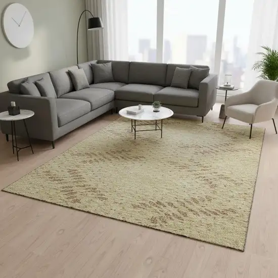 Gold And Beige Floral Washable Area Rug With UV Protection Photo 2