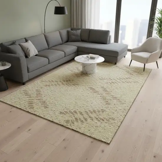 Gold And Beige Floral Washable Area Rug With UV Protection Photo 2