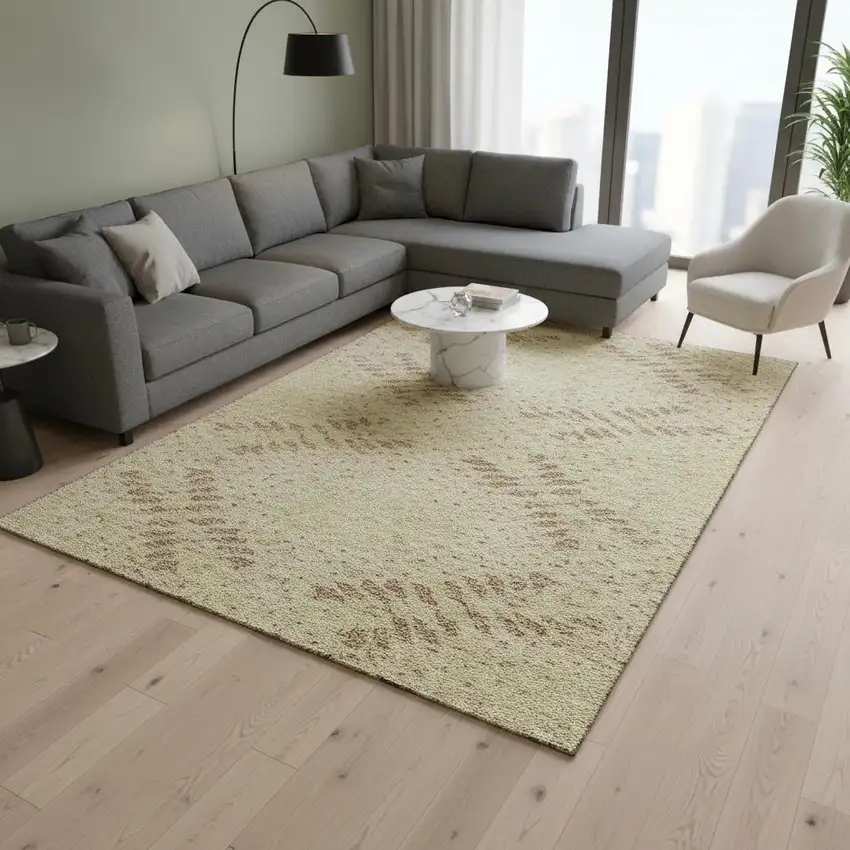 Gold And Beige Floral Washable Area Rug With UV Protection Photo 2