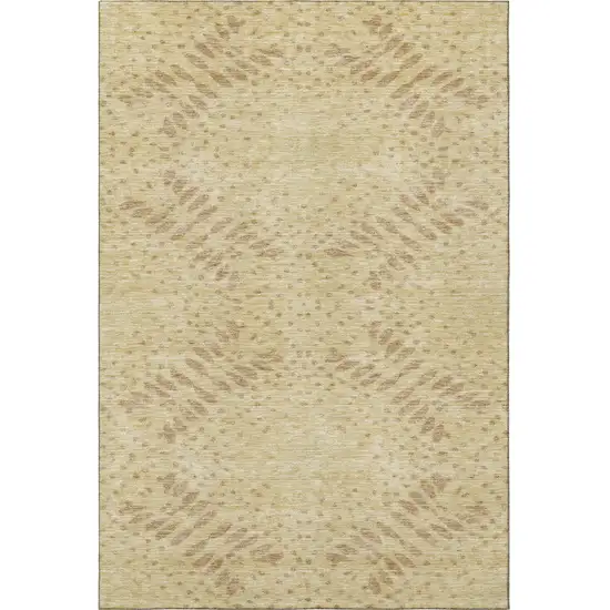 Gold And Beige Floral Washable Area Rug With UV Protection Photo 3