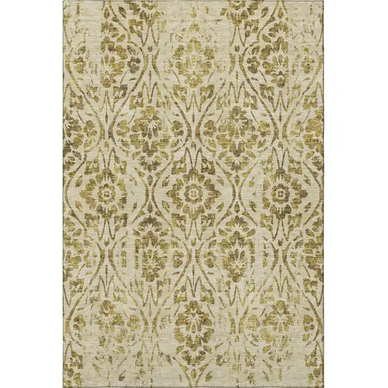 Gold And Beige Floral Washable Area Rug With UV Protection Photo 3