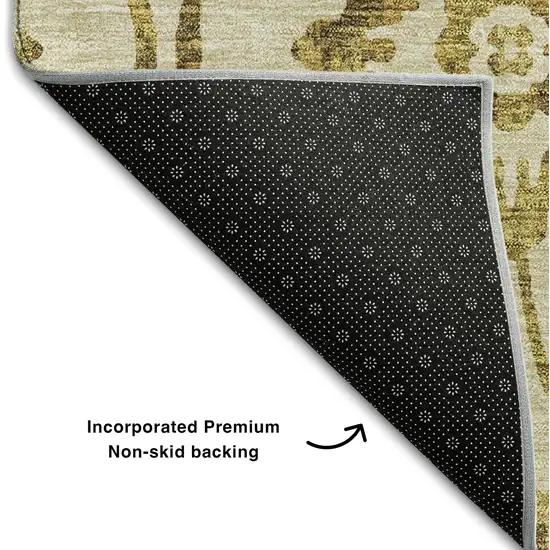 Gold And Beige Floral Washable Area Rug With UV Protection Photo 6