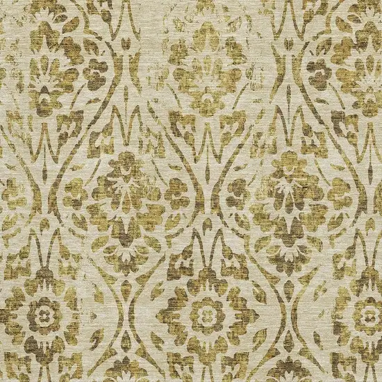 Gold And Beige Floral Washable Area Rug With UV Protection Photo 3