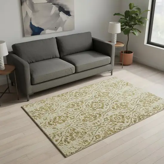 Gold And Beige Floral Washable Area Rug With UV Protection Photo 2