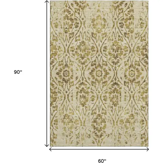 Gold And Beige Floral Washable Area Rug With UV Protection Photo 8