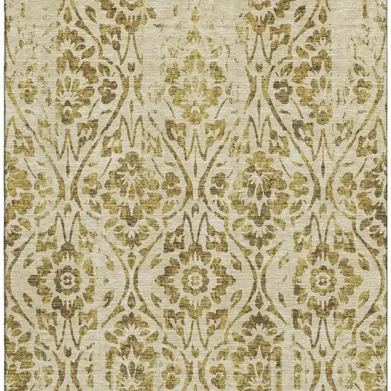 Gold And Beige Floral Washable Area Rug With UV Protection Photo 4