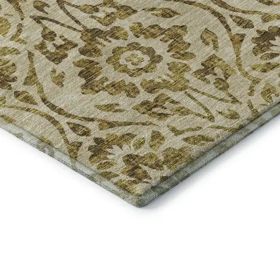Gold And Beige Floral Washable Area Rug With UV Protection Photo 8
