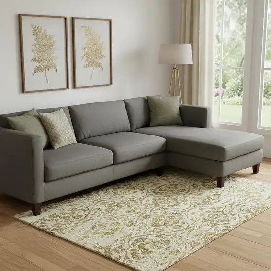 Gold And Beige Floral Washable Area Rug With UV Protection Photo 1