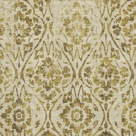 Gold And Beige Floral Washable Area Rug With UV Protection Photo 3