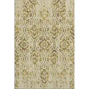 Photo of Gold And Beige Floral Washable Area Rug With UV Protection