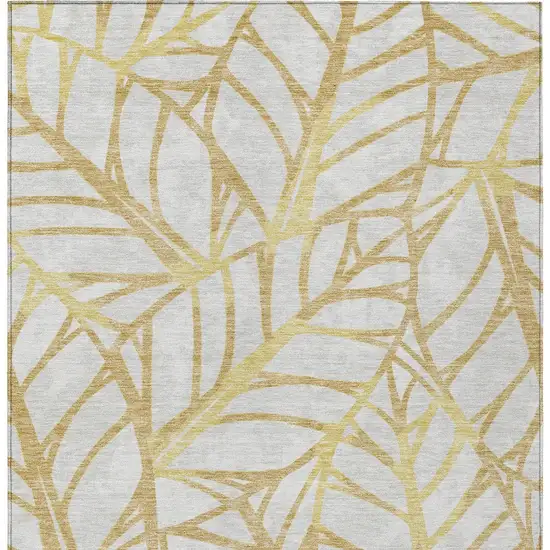 Gold And Beige Floral Washable Indoor Outdoor Area Rug Photo 6