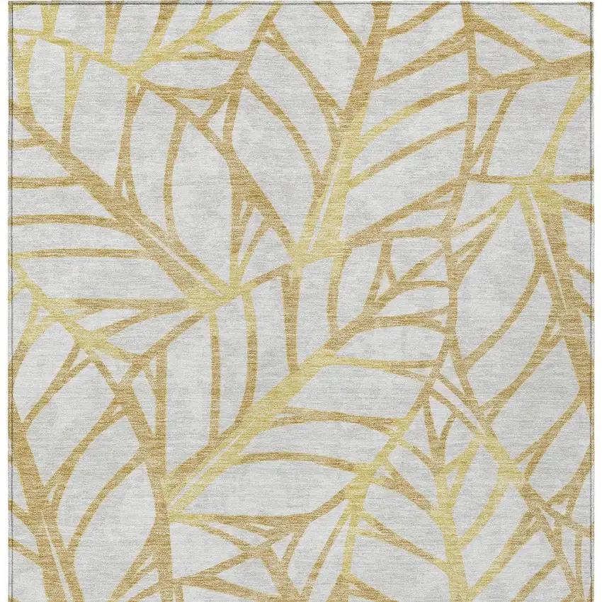 Gold And Beige Floral Washable Indoor Outdoor Area Rug Photo 6