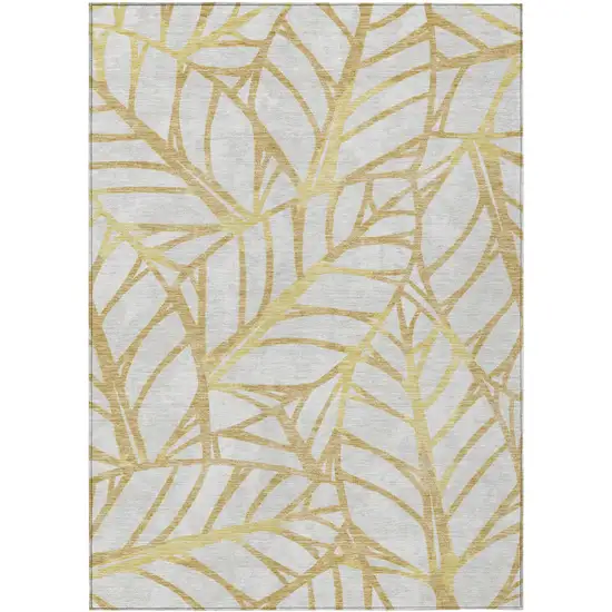 Gold And Beige Floral Washable Indoor Outdoor Area Rug Photo 1