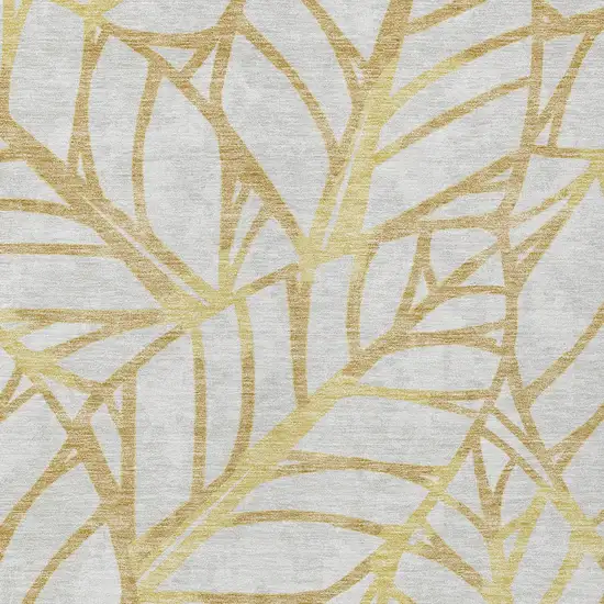 Gold And Beige Floral Washable Indoor Outdoor Area Rug Photo 6
