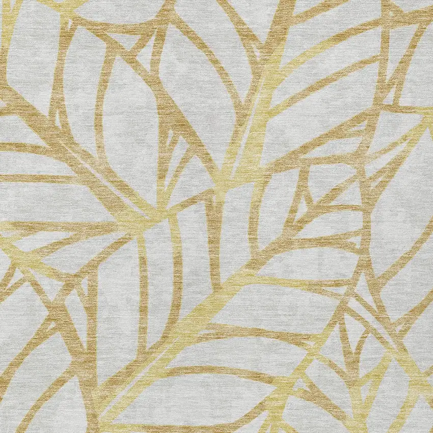 Gold And Beige Floral Washable Indoor Outdoor Area Rug Photo 6