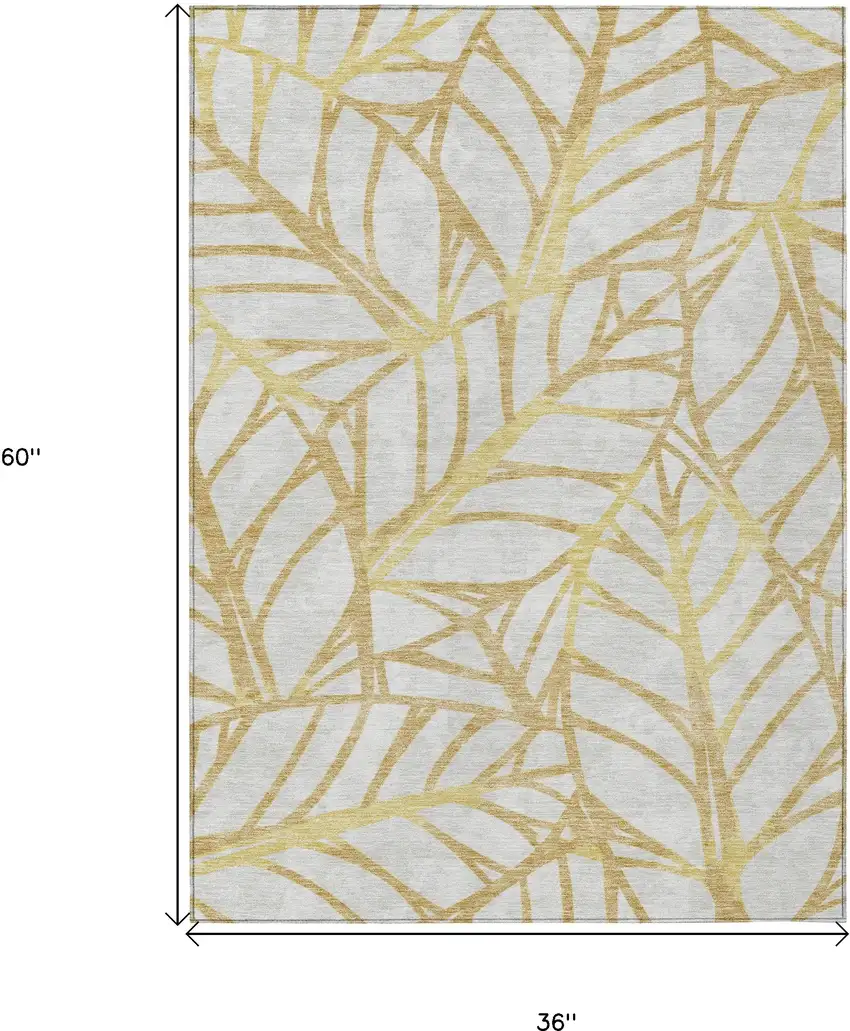 Gold And Beige Floral Washable Indoor Outdoor Area Rug Photo 3