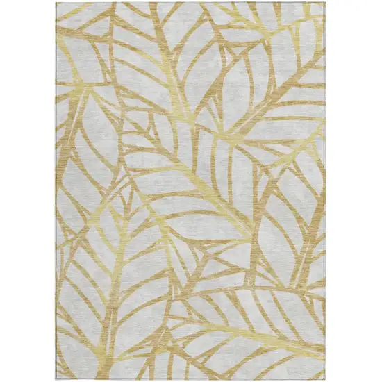 Gold And Beige Floral Washable Indoor Outdoor Area Rug Photo 7