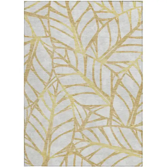 Gold And Beige Floral Washable Indoor Outdoor Area Rug Photo 7