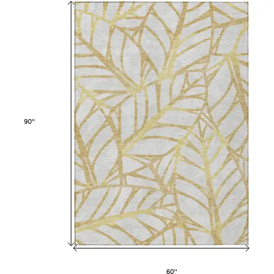 Gold And Beige Floral Washable Indoor Outdoor Area Rug Photo 3