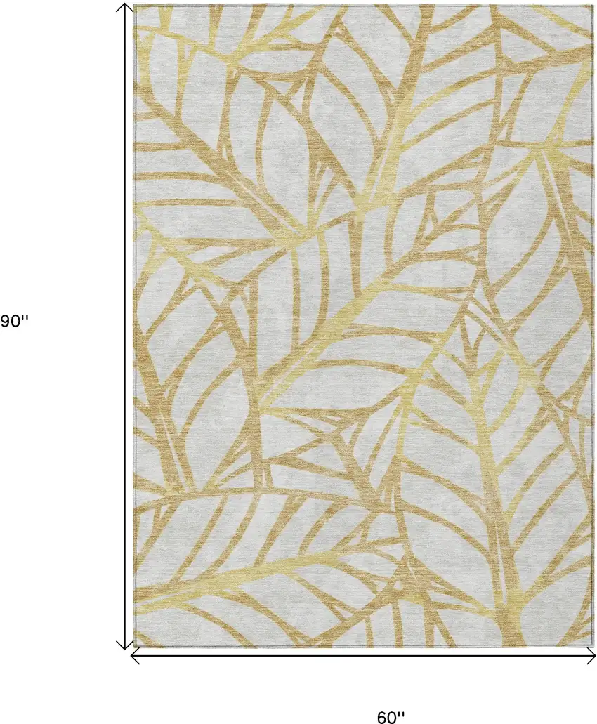 Gold And Beige Floral Washable Indoor Outdoor Area Rug Photo 3