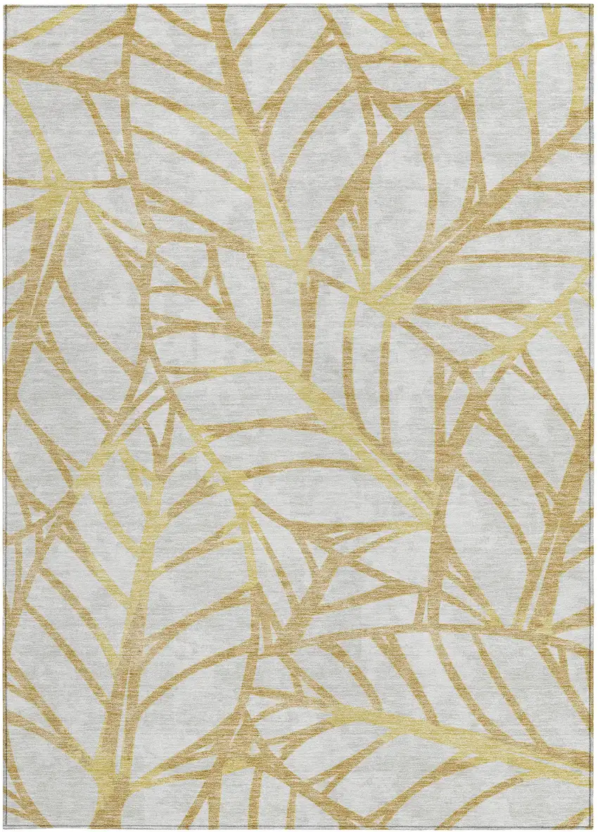 Gold And Beige Floral Washable Indoor Outdoor Area Rug Photo 6